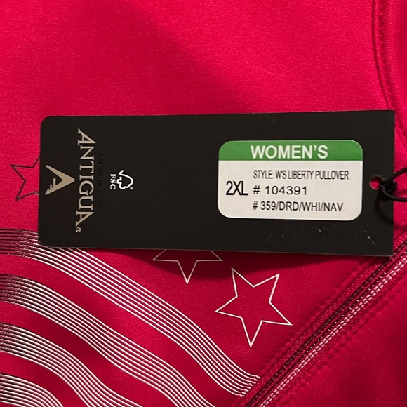 ANTIGUA Women’s Liberty Pullover in Dark Red w/Flag Design, size 2XL, NWT - Picture 5 of 6